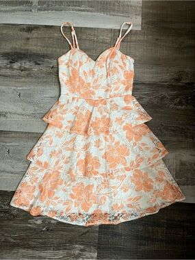 Dillards Floral Tiered Mini Dress with Peach Blooms